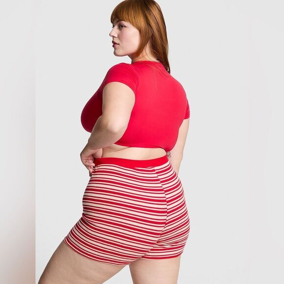 Victoria's Secret PINK Thermal Boxer Brief Shorts in Red/White Stripes Size XL - Picture 3 of 7